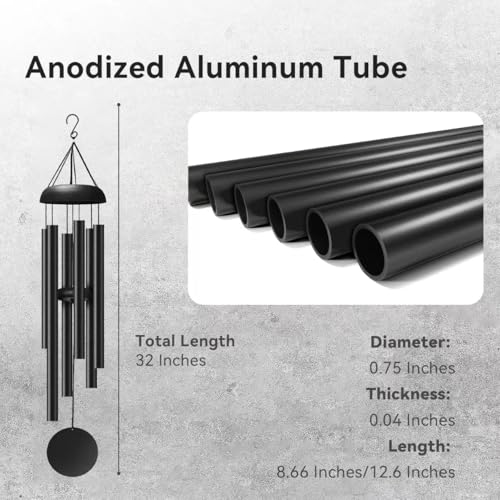 Litu WindChimes Outdoors, 32 Inches Deep Tone Metal WindChimes with 6 Thickened Aluminum Tubes, Wind Chimes for Outside, Memorial Wind Chimes Best Gift for Mom Grandma Women, Black - Image 3