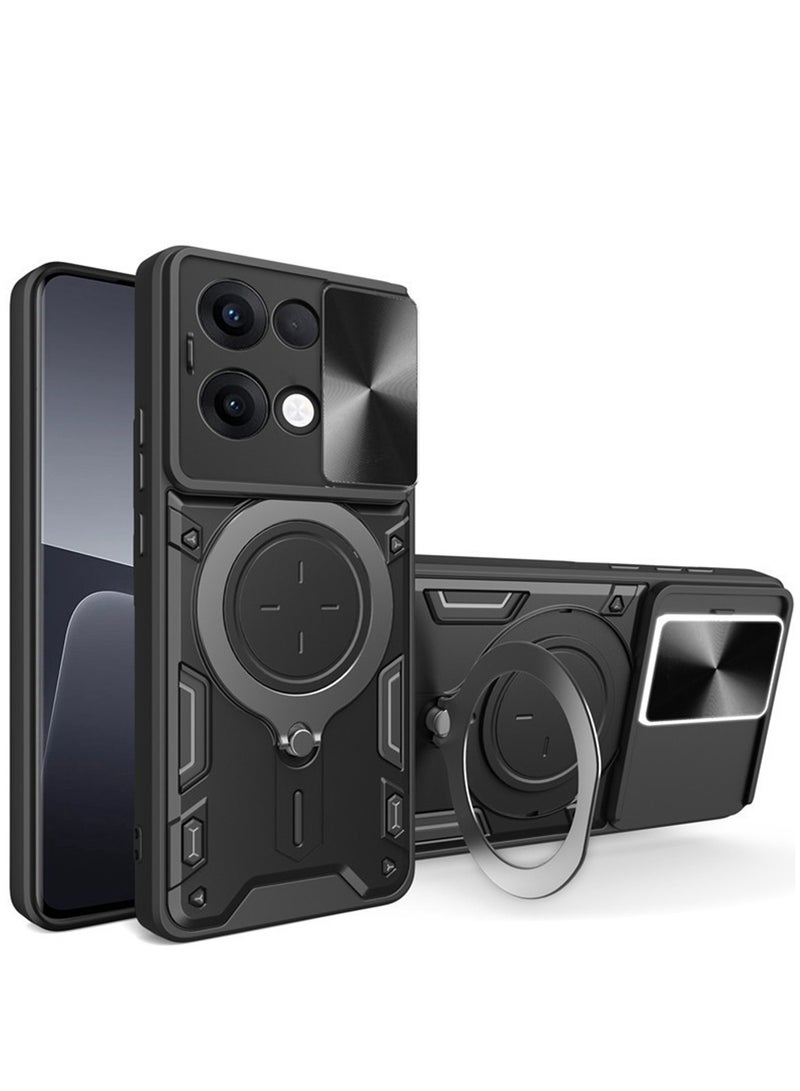 for OPPO Reno13 5G Case, Slide Camera Lens Cover, Magnetic Ring Holder Kickstand Protective Phone Case for OPPO Reno13 5G, Black - Image 1