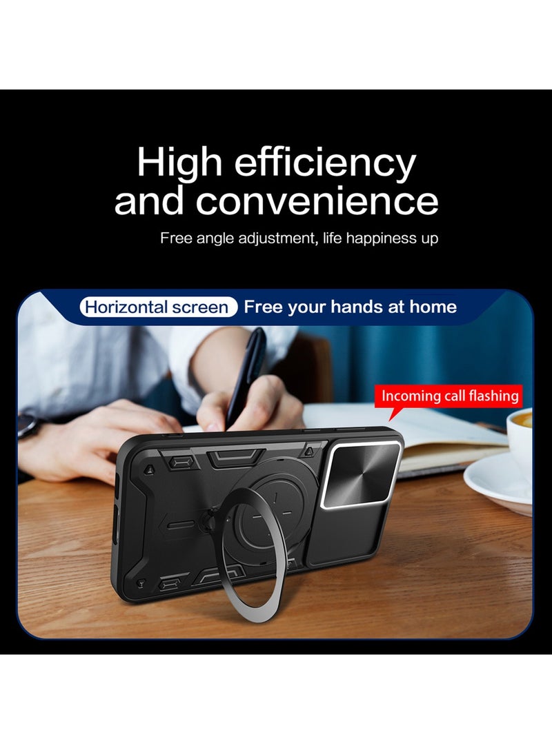 for OPPO Reno13 5G Case, Slide Camera Lens Cover, Magnetic Ring Holder Kickstand Protective Phone Case for OPPO Reno13 5G, Black - Image 3
