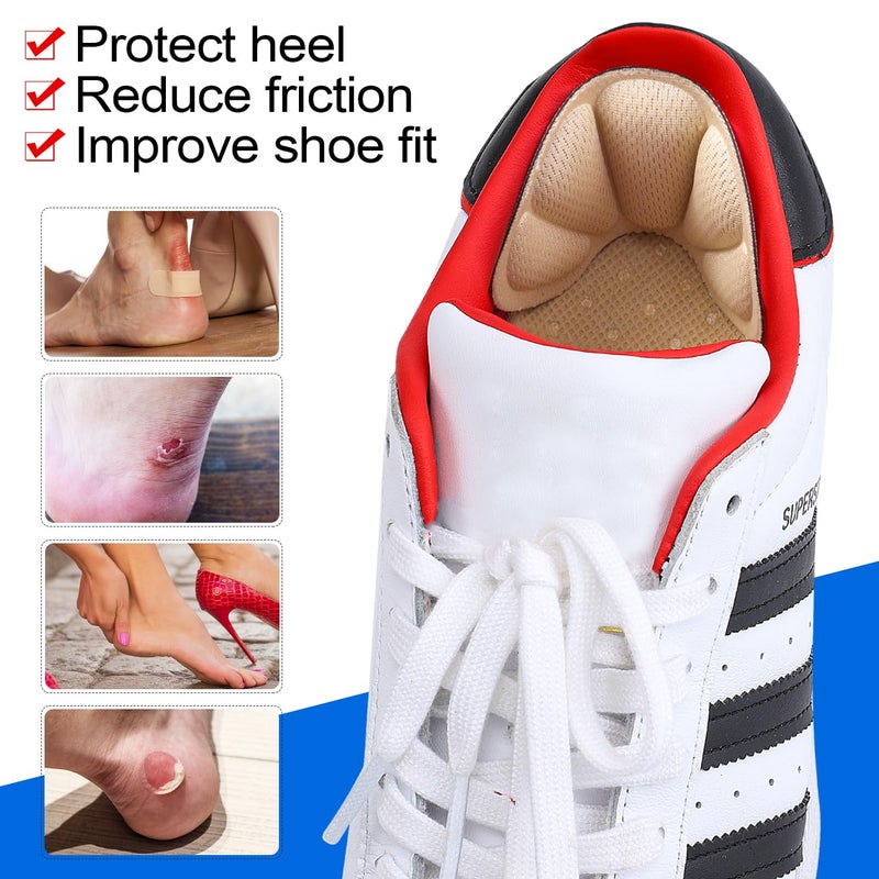 SUMBLIME Adhesive Heel Cushion Pads for Loose Shoes, Too Big Boots, Back of Heel Grips Inserts for Women Men, Heel Guards Liners for Improving Shoe Fit, 4pcs-Beige+4pcs-Beige - Image 2