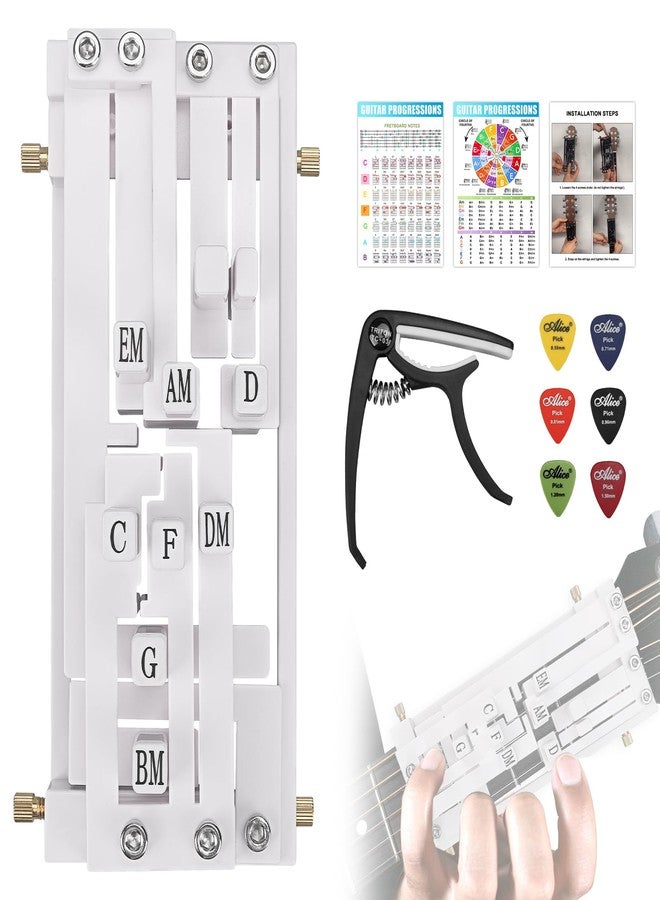 FormiPow Guitar Chord Presser, Beginner Guitar Learning Tool with 11 Chords, Capo & Picks, Easy-to-Use Chord Helper for Acoustic Guitars (38"-41"), Gift for Beginners (White) - Image 1