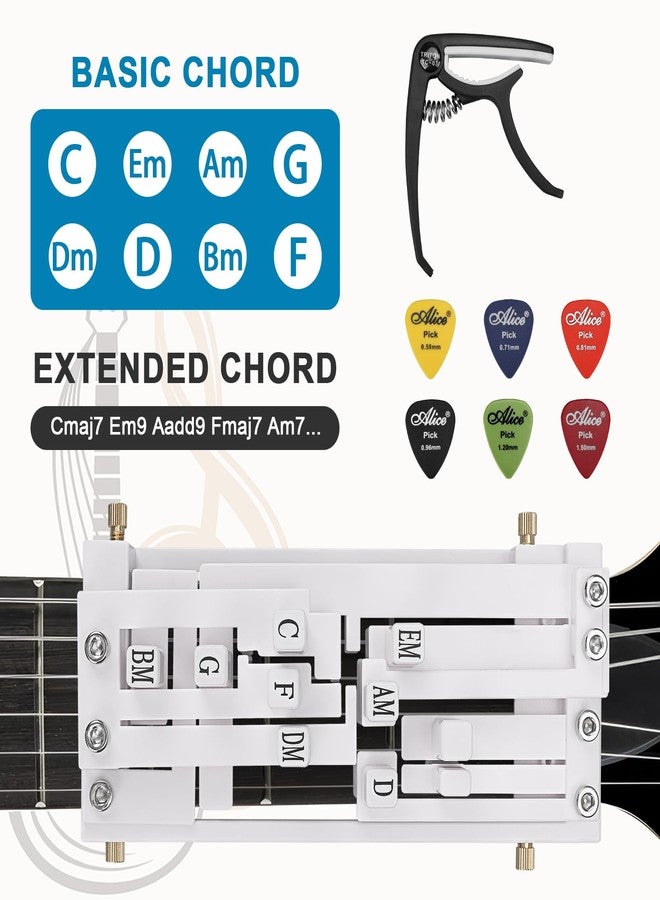FormiPow Guitar Chord Presser, Beginner Guitar Learning Tool with 11 Chords, Capo & Picks, Easy-to-Use Chord Helper for Acoustic Guitars (38"-41"), Gift for Beginners (White) - Image 4