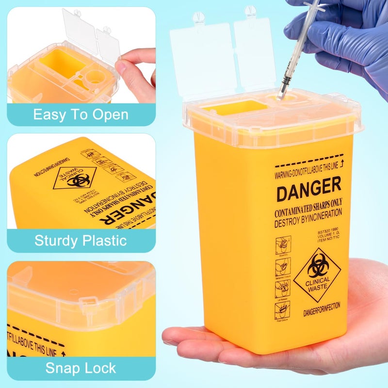 Healifty Sharps Bin Sharps Box for Needles 1L 1000ml Travel Sharps Bin Small Sharps Bin with Safe Lock Sharps Containers Needle Destruction for Tattoo Medical Disposal Biohazard Needle - Image 3