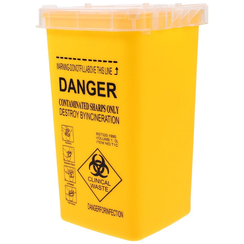 Healifty Sharps Bin Sharps Box for Needles 1L 1000ml Travel Sharps Bin Small Sharps Bin with Safe Lock Sharps Containers Needle Destruction for Tattoo Medical Disposal Biohazard Needle - Image 1