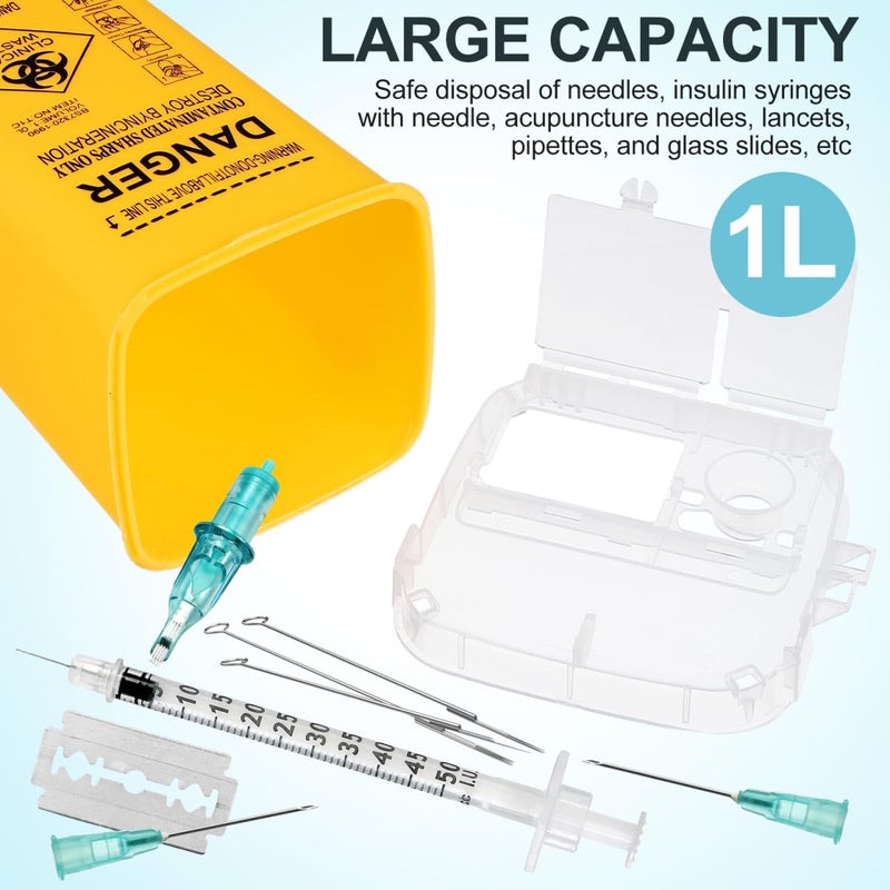 Healifty Sharps Bin Sharps Box for Needles 1L 1000ml Travel Sharps Bin Small Sharps Bin with Safe Lock Sharps Containers Needle Destruction for Tattoo Medical Disposal Biohazard Needle - Image 2