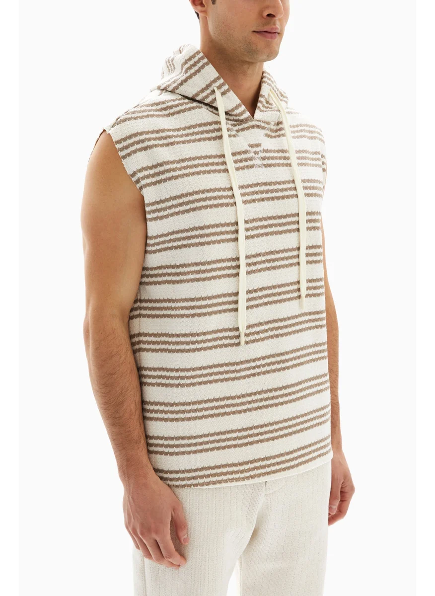 Wecre8 Brown/White Horizontal Stripes Hoodie By WECRE8