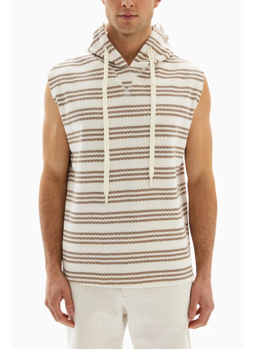 Wecre8 Brown/White Horizontal Stripes Hoodie By WECRE8