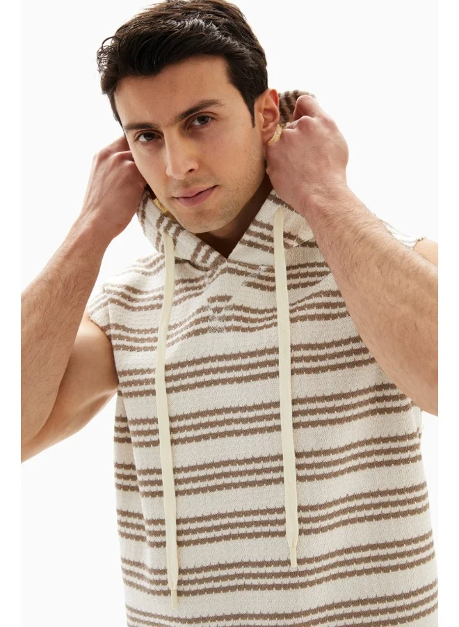 Wecre8 Brown/White Horizontal Stripes Hoodie