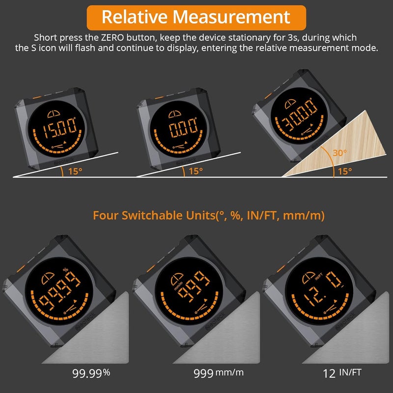 Neoteck Digital Angle Finder LED Rechargeable Level Box Protractor Bevel Gauge Inclinometer with Magnetic Base IP54 Waterproof for Woodworking Home Decoration - Image 4