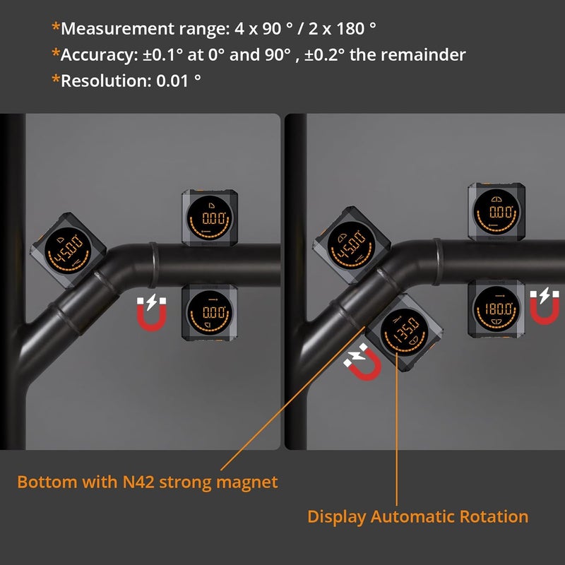Neoteck Digital Angle Finder LED Rechargeable Level Box Protractor Bevel Gauge Inclinometer with Magnetic Base IP54 Waterproof for Woodworking Home Decoration - Image 3