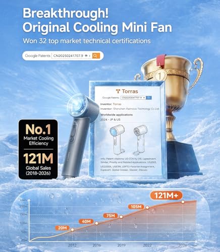 TORRAS COOLiFY iva Handheld Fan with Ice Cooler 0100 Adjustable Speed Super Mini Powerful Portable Fan 4900mAh Rechargeable Hand Fans for Travel Essentials Outdoor Gift for Dad Father Charcoal - Image 3