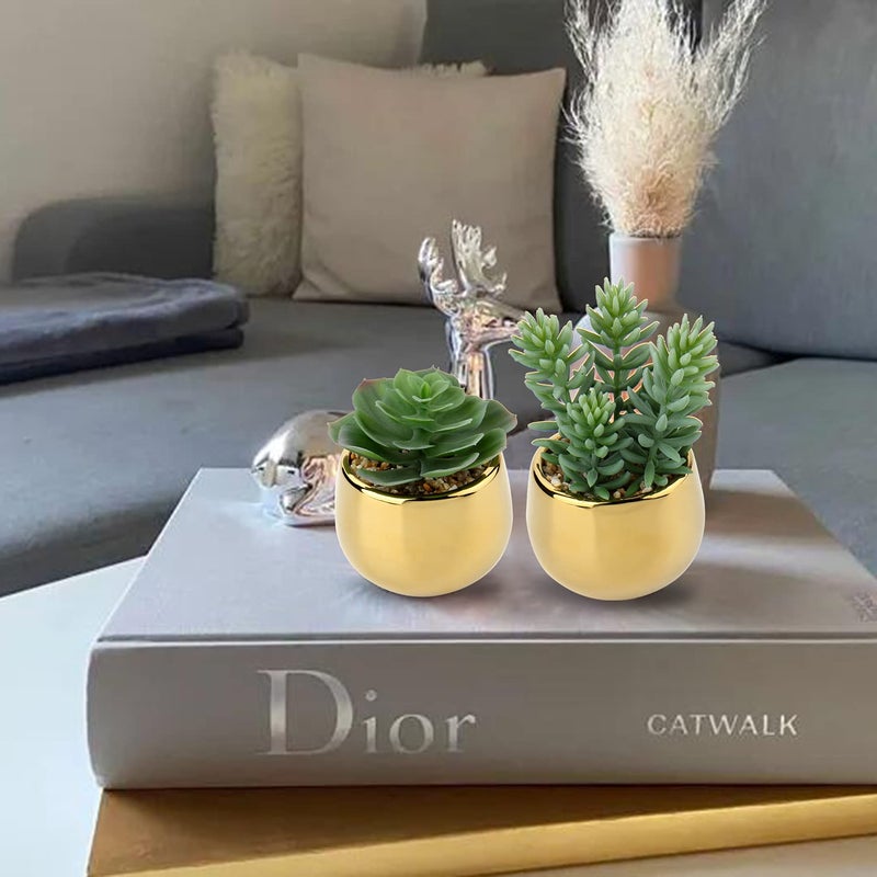 Briful Small Artificial Succulents in Pots Set of 3 Realistic Faux Succulents Plants with Gold Ceramic Pots Cute Mini Fake Plants Decor for Modern Home Table Office Desk Bathroom Shelf Decoration - Image 2