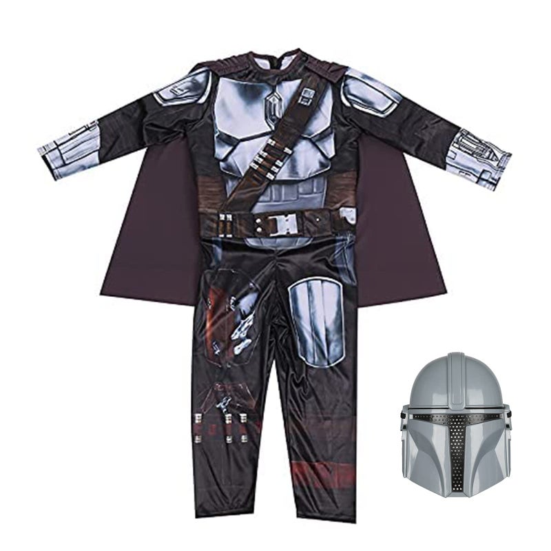 SINSEN Mandalorian Costume Kids Child Boys Mandalorian Half Face Mask Black Series Halloween Mandalorian Outfit Bodysuit with Cloak - Image 2