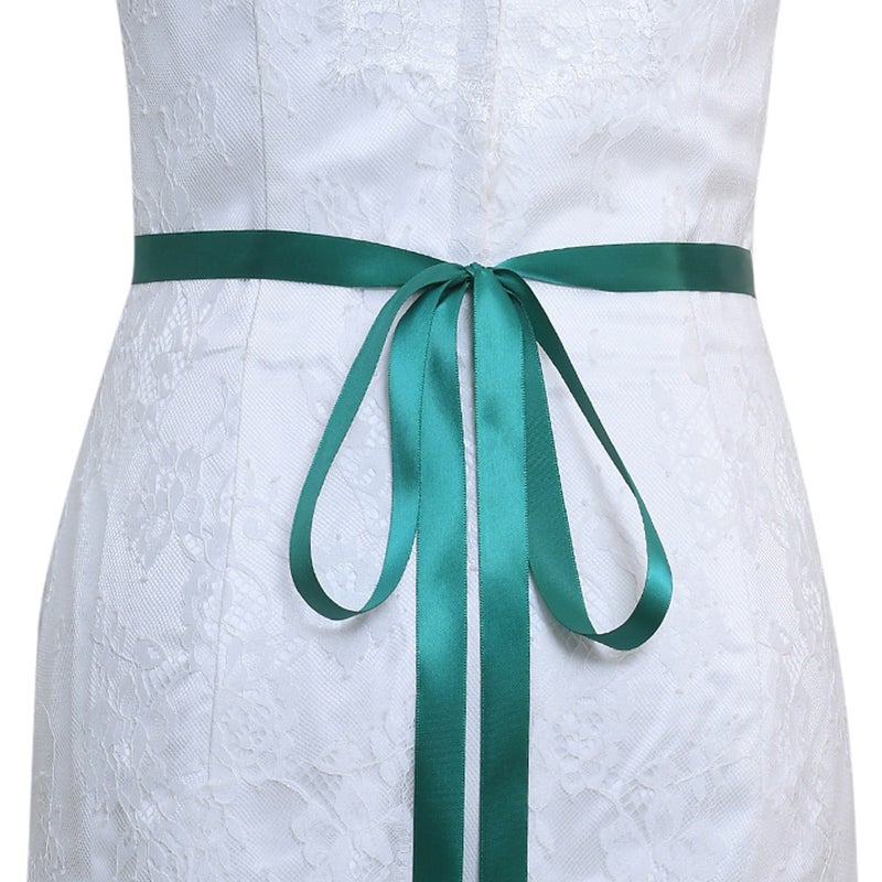 Elegant Bridal Sash Handcrafted Crystal Beaded Wedding Dress BeltWith dark green ribbon With dark green ribbon