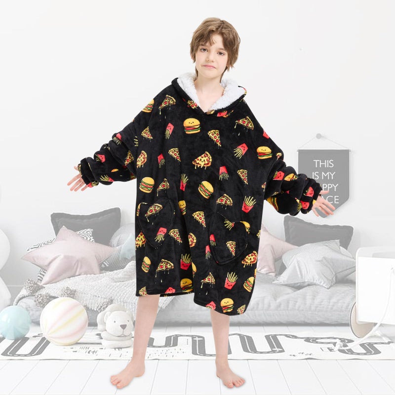 Fiosnow Pizza and Chips Blanket Hoodies for Kids 6-13YR Oversize Wearable Blanket Hoodies for Boys Girls Teens - Image 5