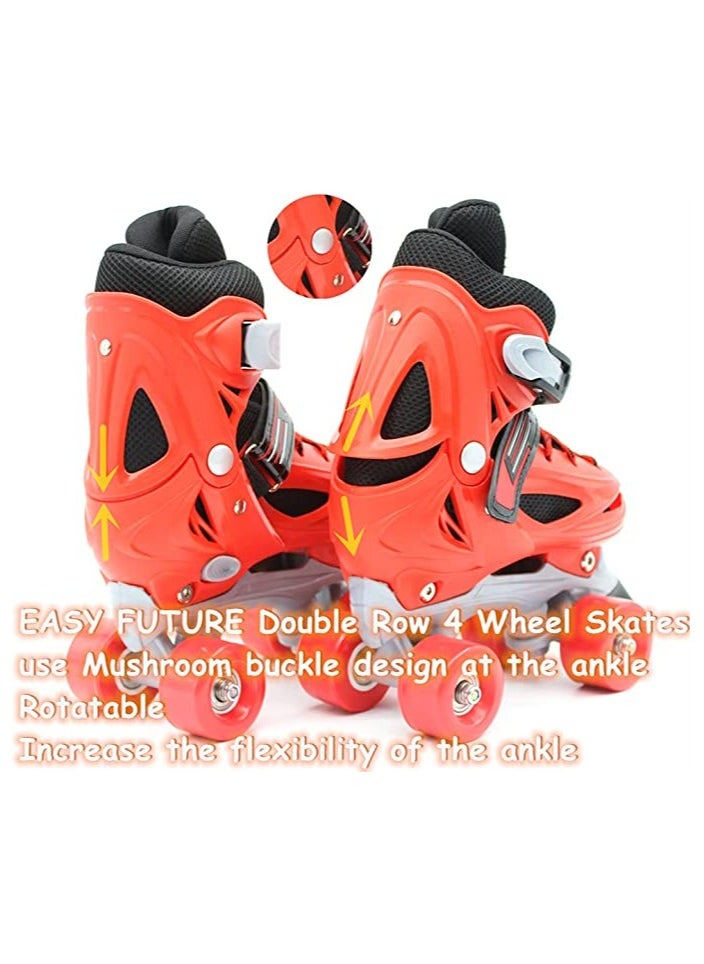 EASY FUTURE Roller Skates Adjustable Size Double Row 4 Wheel Skates Children Skates for Boys And Girls Including Protective Gear Knee Elbow Wrist Red Colour  - Image 5
