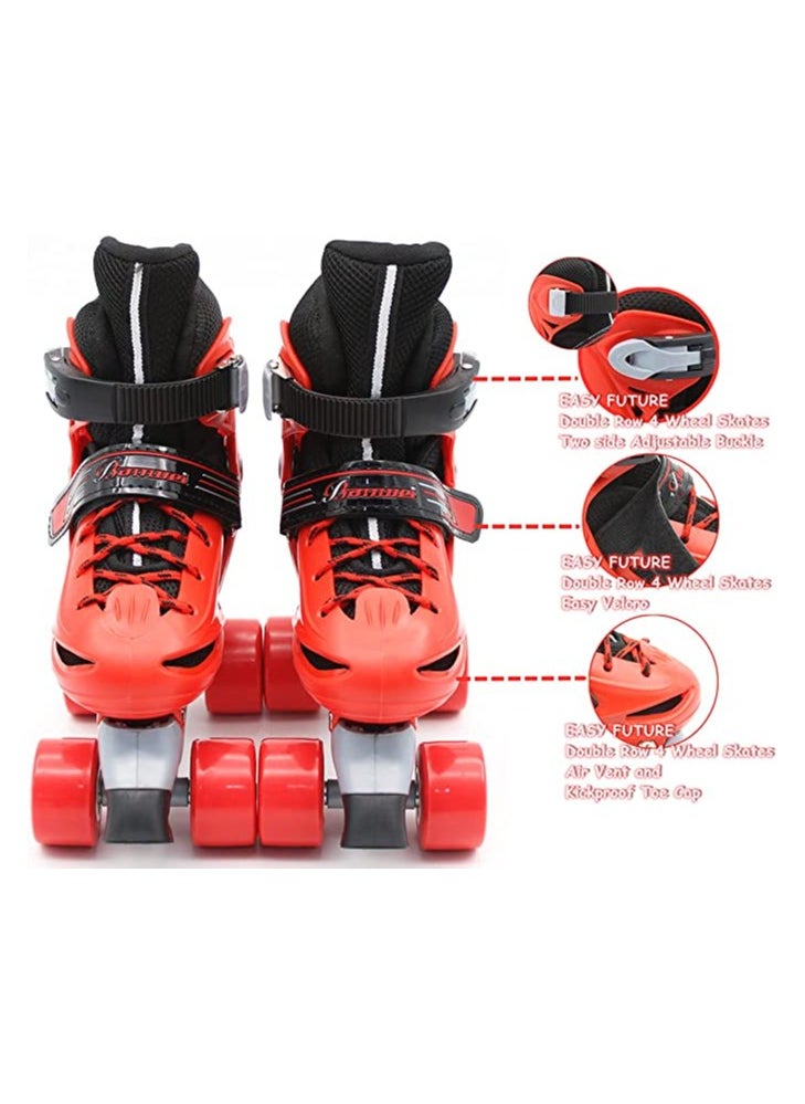 EASY FUTURE Roller Skates Adjustable Size Double Row 4 Wheel Skates Children Skates for Boys And Girls Including Protective Gear Knee Elbow Wrist Red Colour  - Image 3