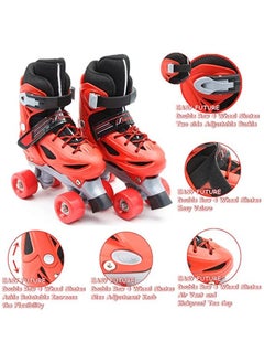 EASY FUTURE Roller Skates Adjustable Size Double Row 4 Wheel Skates Children Skates for Boys And Girls Including Protective Gear Knee Elbow Wrist Red Colour  - Image 2