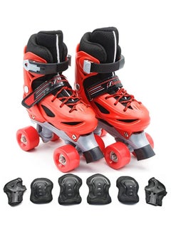 EASY FUTURE Roller Skates Adjustable Size Double Row 4 Wheel Skates Children Skates for Boys And Girls Including Protective Gear Knee Elbow Wrist Red Colour  - Image 1