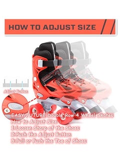 EASY FUTURE Roller Skates Adjustable Size Double Row 4 Wheel Skates Children Skates for Boys And Girls Including Protective Gear Knee Elbow Wrist Red Colour  - Image 3