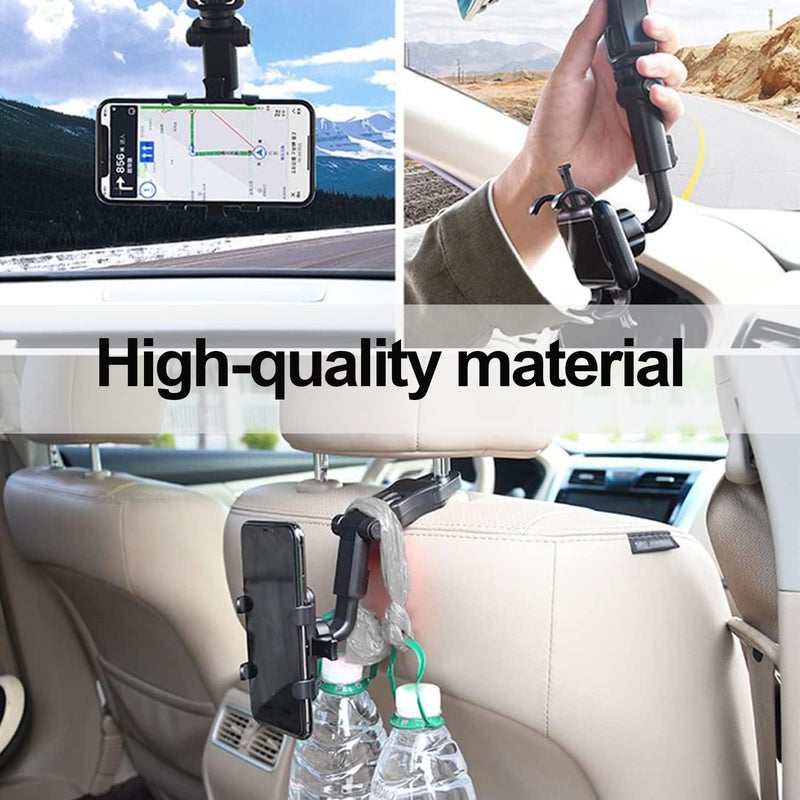 كاست ويف حامل هاتف للسيارة بزاوية 360 درجة، حامل هاتف للمرآة الخلفية، حامل قابل للتعديل عالمي، قاعدة متعددة الوظائف، حامل سيارة لجميع الهواتف المحمولة (أسود) - Image 4