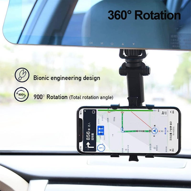 كاست ويف حامل هاتف للسيارة بزاوية 360 درجة، حامل هاتف للمرآة الخلفية، حامل قابل للتعديل عالمي، قاعدة متعددة الوظائف، حامل سيارة لجميع الهواتف المحمولة (أسود) - Image 2