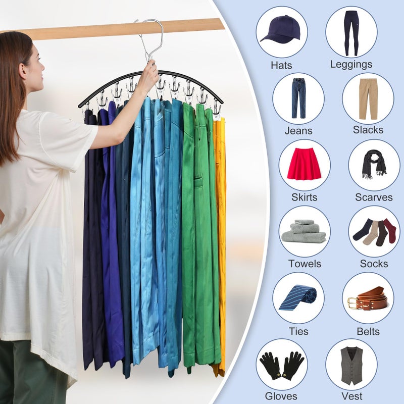 Besslly 3 Pack Skirt Pants Hangers with Clips, Legging Organizer for Closet Hanging with 10 Cilps Holds 30 Leggings/Shorts/Jeans/Skirts Pants Hangers Space Saving Closet Organizers and Storage, Black - Image 3