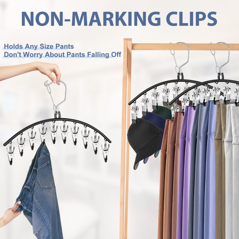 Besslly 3 Pack Skirt Pants Hangers with Clips, Legging Organizer for Closet Hanging with 10 Cilps Holds 30 Leggings/Shorts/Jeans/Skirts Pants Hangers Space Saving Closet Organizers and Storage, Black - Image 5