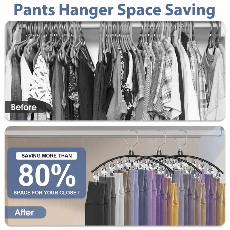 Besslly 3 Pack Skirt Pants Hangers with Clips, Legging Organizer for Closet Hanging with 10 Cilps Holds 30 Leggings/Shorts/Jeans/Skirts Pants Hangers Space Saving Closet Organizers and Storage, Black - Image 2