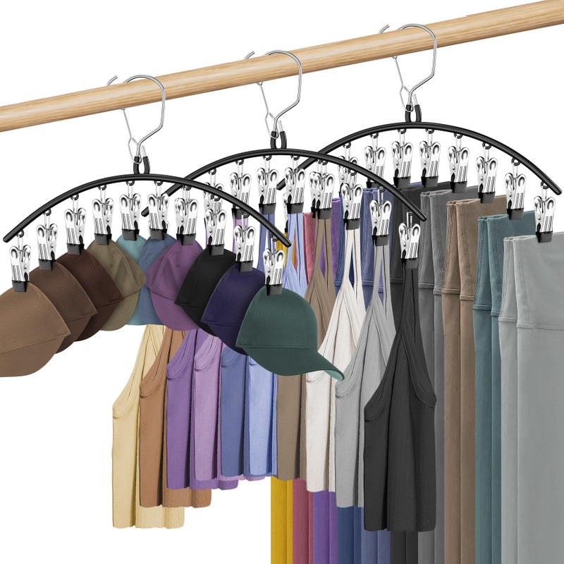 Besslly 3 Pack Skirt Pants Hangers with Clips, Legging Organizer for Closet Hanging with 10 Cilps Holds 30 Leggings/Shorts/Jeans/Skirts Pants Hangers Space Saving Closet Organizers and Storage, Black - Image 1