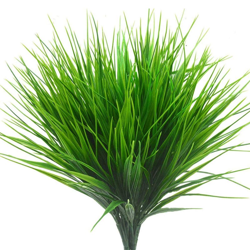 HBell 12pcs Artificial Plants Plastic Wheat Grass Greenery Shrubs UV Resistant Fake Outdoor Plants for Farmhouse Home Garden Wedding Indoor Outside Decor Grasses