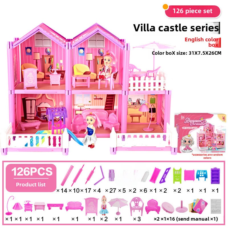 Cross-border DIY Princess House Girls Play House Toy Doll House Castle Villa Girls Assembled House([Box] DSJ55-2:126 sets of 844G) - Image 1