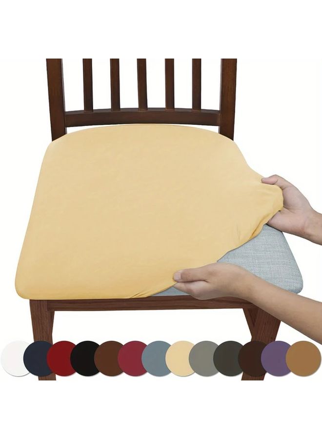Beige Elastic Milk Fiber Fabric Chair Cover Snug Fit Machine Washable Easy Clean - Image 2