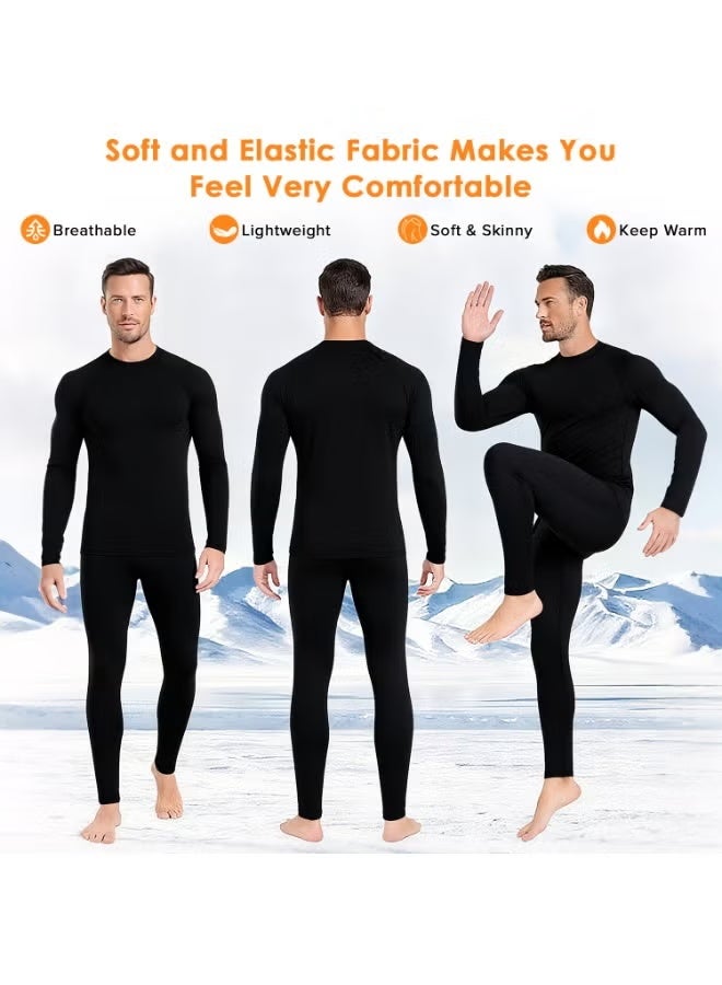 男士保暖内衣套装，加绒加厚，优质柔软保暖内衣，冬季打底衫及裤子，适合日常穿着和户外运动（黑色） - Image 3