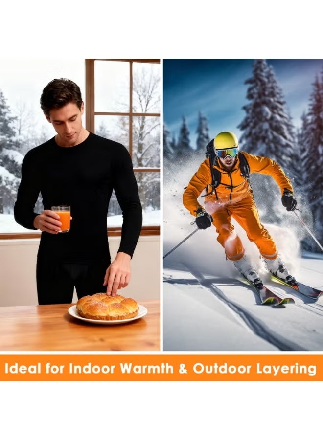 男士保暖内衣套装，加绒加厚，优质柔软保暖内衣，冬季打底衫及裤子，适合日常穿着和户外运动（黑色） - Image 5