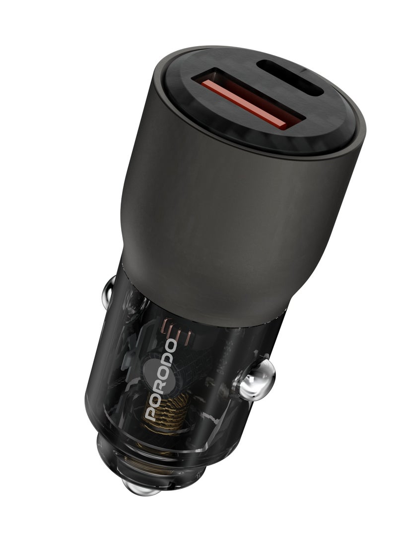 porodo 95W Car Charger Transparent  Multi-Device PD Charging / Simultaneous Fast Charging / Universal Compatibility/QC 30W / Fast and Efficient Multi-Device Charging for Road Trips and Travel - Grey - Image 1
