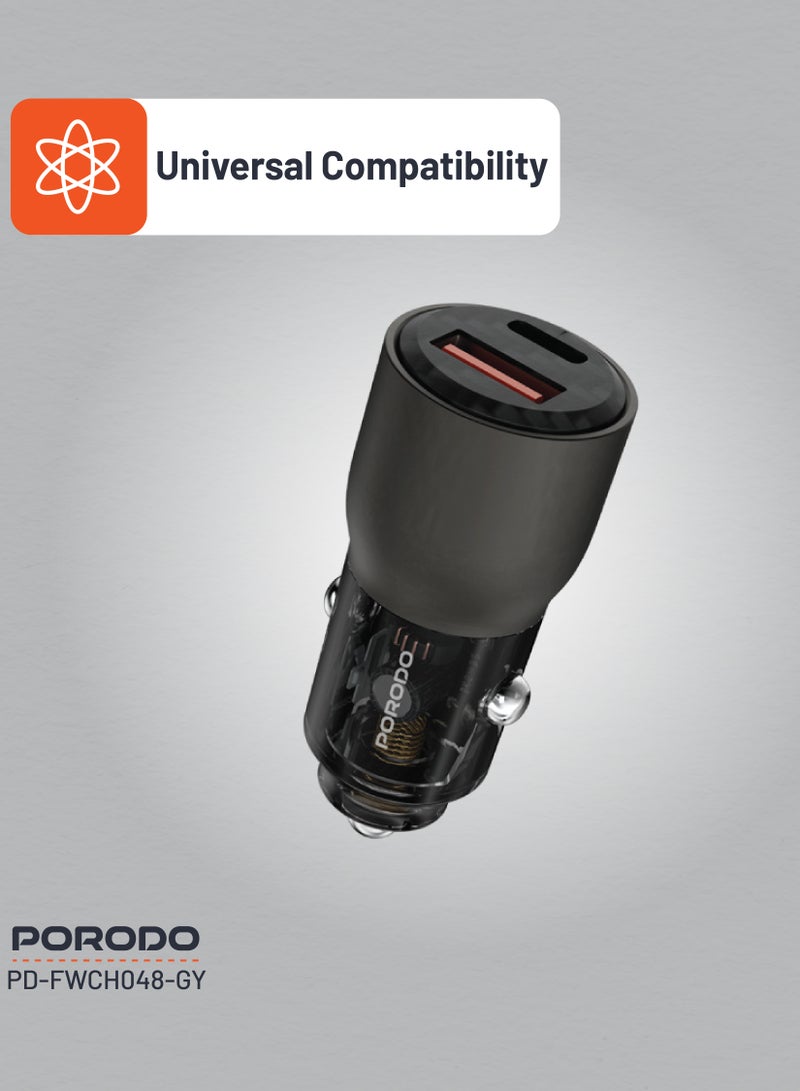 porodo 95W Car Charger Transparent  Multi-Device PD Charging / Simultaneous Fast Charging / Universal Compatibility/QC 30W / Fast and Efficient Multi-Device Charging for Road Trips and Travel - Grey - Image 4