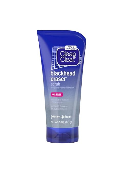 CLEAN & CLEAR Clean & Clear Blackhead Eraser Oil-Free Facial Scrub with 2% Salicylic Acid Acne Medication, Exfoliating Daily Face Scrub for Acne-Prone Skin Care, 5 oz, 2 Pack 