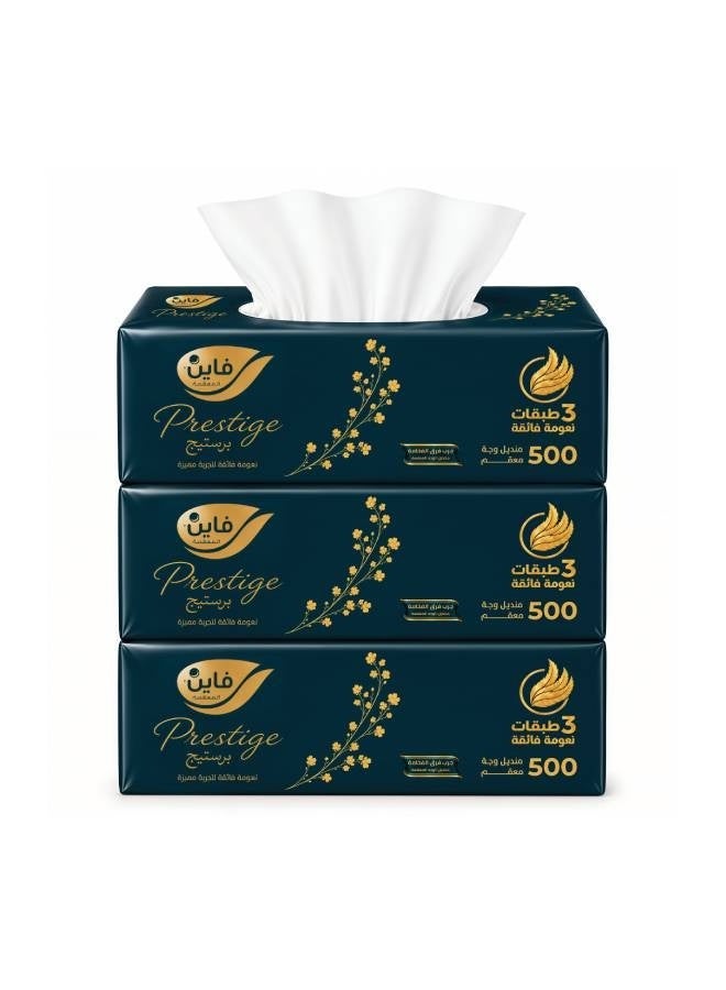 Fine Prestige Facial Tissues 500 Sheets, 3 Ply, Pack of 3 - Image 2