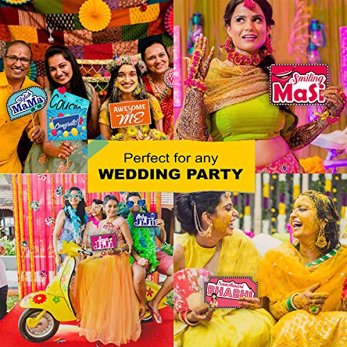 SYGA All Occasion Indian Family Photo Booth Party Props Craft Item for Wedding, Baby Shower, Birthday Multi Color (Set of 41, Large) - Image 4