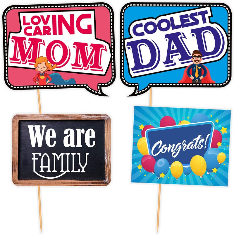 SYGA All Occasion Indian Family Photo Booth Party Props Craft Item for Wedding, Baby Shower, Birthday Multi Color (Set of 41, Large) - Image 2