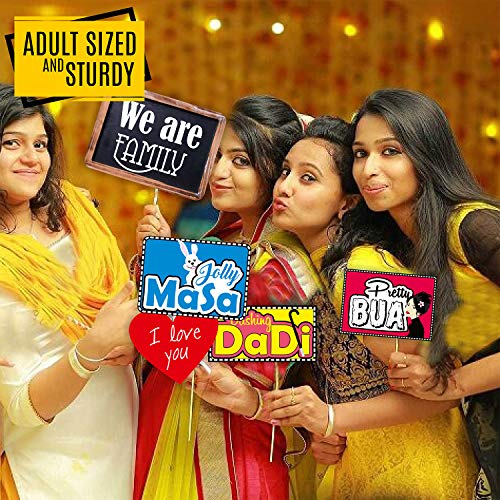 SYGA All Occasion Indian Family Photo Booth Party Props Craft Item for Wedding, Baby Shower, Birthday Multi Color (Set of 41, Large) - Image 5