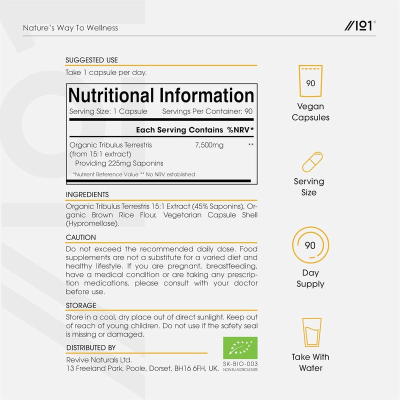 ALPHA01 Organic Tribulus Terrestris Extract 7500mg â€“ Standardised 45% Saponins - 90 Vegan Capsules â€“ Resealable and Recyclable Pouch by Alpha01 - Image 3