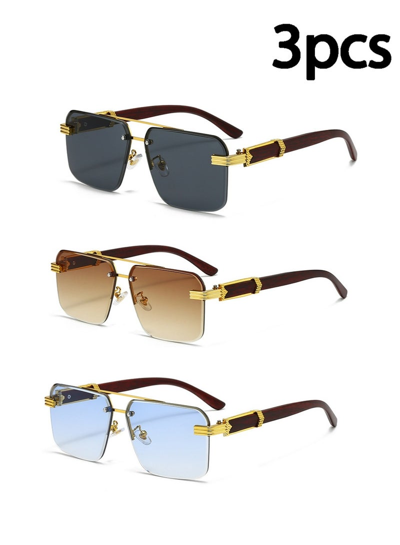 بولوز 3PCS مربع طيار نظارات شمسية للنساء الرجال نصف إطار الماس القديم قطع العدسة الكلاسيكية ظلال التدرج - Image 1