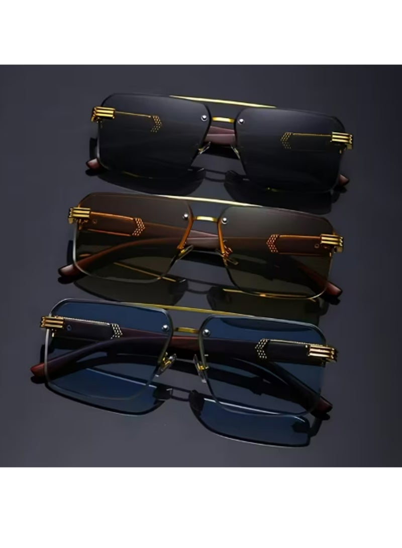 بولوز 3PCS مربع طيار نظارات شمسية للنساء الرجال نصف إطار الماس القديم قطع العدسة الكلاسيكية ظلال التدرج - Image 2