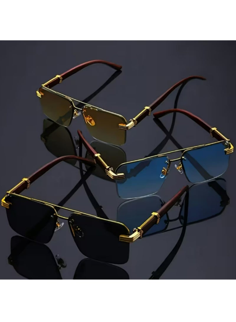 بولوز 3PCS مربع طيار نظارات شمسية للنساء الرجال نصف إطار الماس القديم قطع العدسة الكلاسيكية ظلال التدرج - Image 4