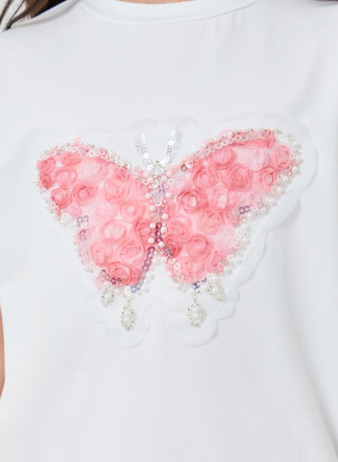 Styli Girls Off-White Butterfly Applique T-Shirt - Image 4