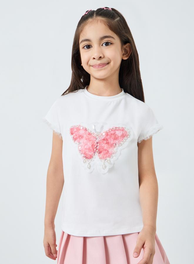 Styli Girls Off-White Butterfly Applique T-Shirt - Image 3
