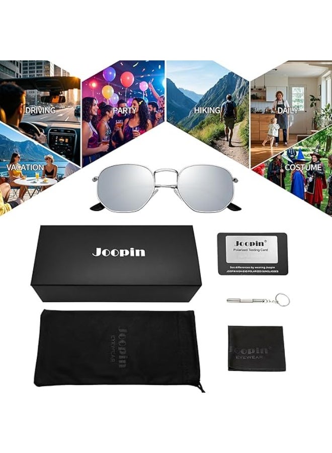 Joopin Hexagonal Polarized Sunglasses for Women Men, Geometric Square Shade Vintage Metal Frame Retro Glasses - Image 2