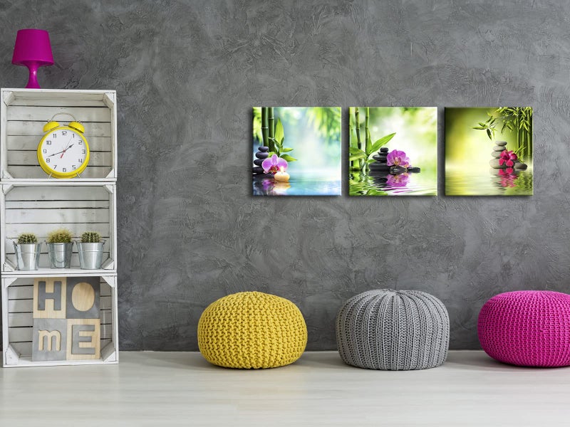 Pyradecor 3 Piece Modern Stretched and Framed Contemporary Zen Spa Stone Giclee Canvas Prints Green Bamboo Pictures paintings on Canvas Wall Art for Living Room Bedroom Home Decorations - Image 2